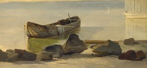 A Dugout on Starnberger Lake, 1845 (olie på papir monteret på kort)