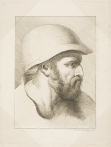 Skægget mandshoved med stålhjelm af Christian Frederick Köhlitz