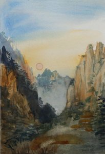 Pink Sun - Yellow Mountains, 2015 (akvarel på papir) af Christian Furr