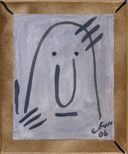 Minder mig om min egen eksistens II 2006 (olie og guldspray på lærred) af Christian Furr