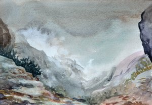 Valley In Mist, 2015 (akvarel på papir) af Christian Furr