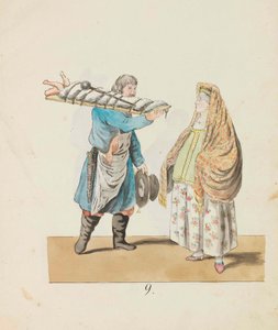 Slagter med gris på tavlen og købmand Fra serien St. Petersborg..., 1799.