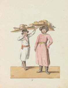 Frugtsælger og bonde, der sælger ost og sild Fra serien St. Petersborg..., 1799.