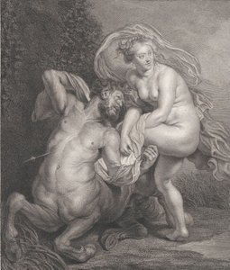 Deianeira modtog den forgiftede tunika fra Nessus, og den sårede kentaur faldt til..., 1778. af Christian Gottfried Schulze