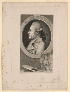 Portræt af Daniele Chodoiecki, frontispice til "Neue Bibliotheh der sönen Wissenschaften," Leipzig, Tyskland, 1780 af Christian Gottlieb Geyser