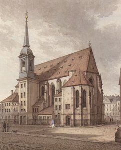Akvarel af Sophienkirche i Dresden af Christian Gottlob Hammer