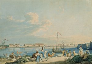 Udsigt over Marmorpaladset og nordsiden af Peter og Paul-fæstningen, Skt. Petersborg (gravering med wc)