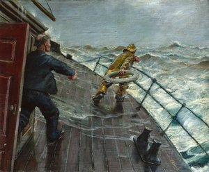Mand over bord (olie på lærred) af Christian Krohg
