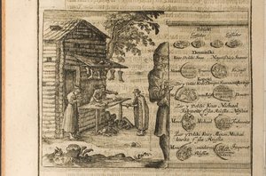 Penge og handel med Muscovy Illustration fra rejser til den store hertug af Muscovy og kongen af af Christian Lorenzen Rothgiesser