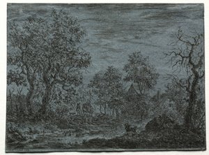 En lille flod i forgrunden med en ko og ged, 1744. af Christian Ludwig von Hagedorn