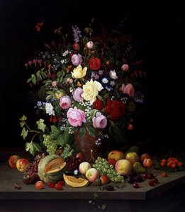 Stilleben med blomster og frugt. Maleri af Christian Mollback (1853-1921) Privat samling. af Christian Mollback