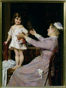 Lille pige med en dukke og hendes sygeplejerske, 1896 af Christian Pram Henningsen