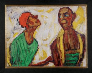 A conversation of clowns (tempera og olie på lærred) af Christian Rohlfs