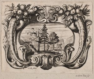 Emblem med en gartner og en amorin, som planter et træ af Christian Rothgiesser
