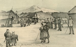 Grædende marked, Tsingtao, Kina, 1898. af Christian Wilhelm Allers