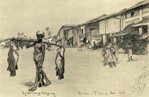 Gadebillede i en fiskerby, Mutwal, Ceylon, 1898. af Christian Wilhelm Allers