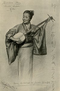 Kvinde, der spiller shamisen, Mentaki Falls, Kobe, Japan, 1898. af Christian Wilhelm Allers