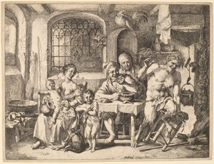 En satyr på besøg hos en bondefamilie af Christian Wilhelm Ernst Dietrich