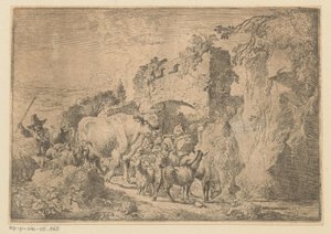 Hyrde med flok ved en ruin af Christian Wilhelm Ernst Dietrich