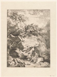 Klippelandskab med to figurer hvilende på en sten Oeuvre af C. G. E. Dietrich (serietitel) Oeuvre de C. G. E. Dietrich, Peintre de S. A. Electorale de Saxe (...) (serietitel på objekt)