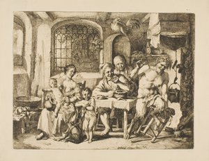 Satyr i et bondehus, i stil med Jordaens