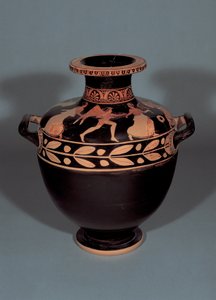 Attisk rødfigur hydria, der forestiller Boreas, der forfølger Oreithyia, 440-430 f.Kr. (ler) af Christie Painter attr. to Christie Painter attr. to
