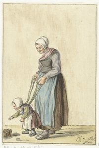 Mor lærer barnet at gå