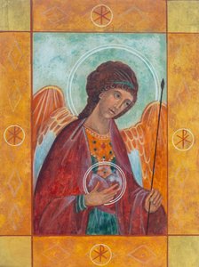 Ærkeenglen Michael, 2005 (æggetempera, bladguld, træ)