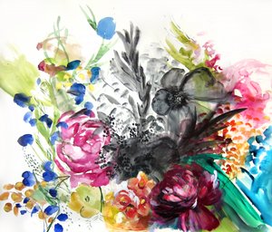 Farverig blomsterbuket af Christine Lindstrom