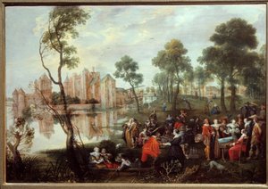 Snack i en galant scenepark. Maleri af Christophe Van der Lamen (1606-1651)