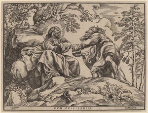 Kristi fristelse af Djævelen af Christoffel Jegher after Sir Peter Paul Rubens