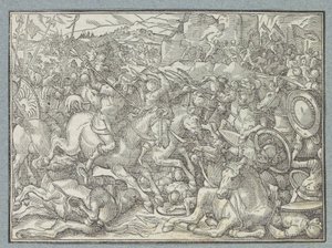 Slaget ved klippevæggen Slaget mellem israelitterne og benjamitterne af Christoffel van Sichem (I)