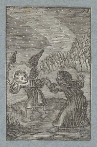 Engel med lanterne viser barnet vejen Pia Desideria (serietitel) af Christoffel van Sichem (II)