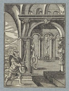 Sauls hoved bringes ind i filisternes tempel af Christoffel van Sichem (II)