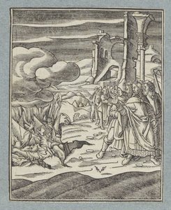 Kora, Datan og Abiram og deres familier er opslugt af jorden af Christoffel van Sichem (II)