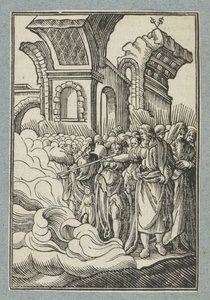 Moses deler vandet med sin stav af Christoffel van Sichem (II)