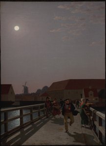 Langebro, København, i måneskin med løbende figurer