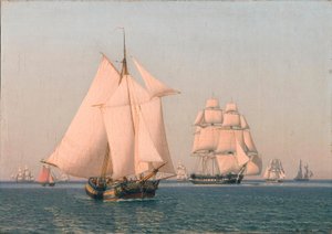 Skibe under sejl i en let brise på en klar sommer eftermiddag af Christoffer Wilhelm Eckersberg