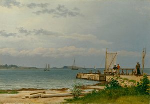 Udsigt mod Koster fra anløbsbroen ved Kallehave af Christoffer Wilhelm Eckersberg