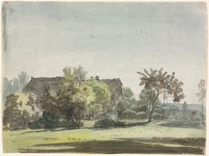 Bondehus bag træer, ca. 1790.