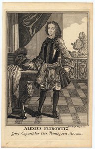 Portræt af Tsarevich Alexei Petrovich af Rusland (1690-1718) (Alexis Petrovitch Romanov) - Wiegel, Christoph (1654-1725) - 1710 - Kobberstik - 31,2x19,7 - Privat samling