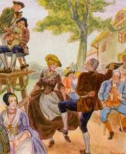 Tanz Unter Der Dorflinde / Dans under landsbyens lindetræ (farvelitografi)