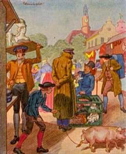 Wochenmarkt / Ugemarked (farvelitografi)