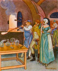 Glaspuster / Glasblæser (farvelitografi)