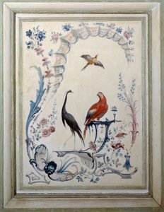 Fugletegn på den store stue i slottet Champs sur Marne. Maleri af Christophe Huet (1700-1759)