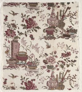Fragment af træbloktrykt bomuld, ca. 1780.