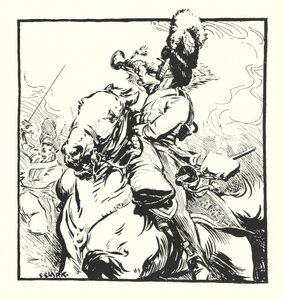 Bugler of the Scots Greys, tegner til en annonce for Major Drapkin & Co