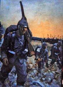 Tysk infanteri fra 1914 i feltuniform (farve litho)