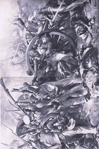 Slaget ved Meanee, den 17. februar 1843: Kampen ved kanonerne , illustration fra British Battles on Land and Sea , 1915 af Christopher Clark