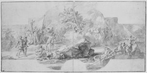 The Landing of Columbus i Amerika, undersøgelse til et maleri (ødelagt i 1777) til Sala del Minor Consiglio, Palazzo Ducale, Genova